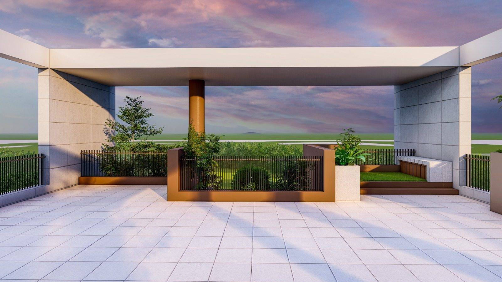 Rooftop of Nemcon Gogon at dusk — render